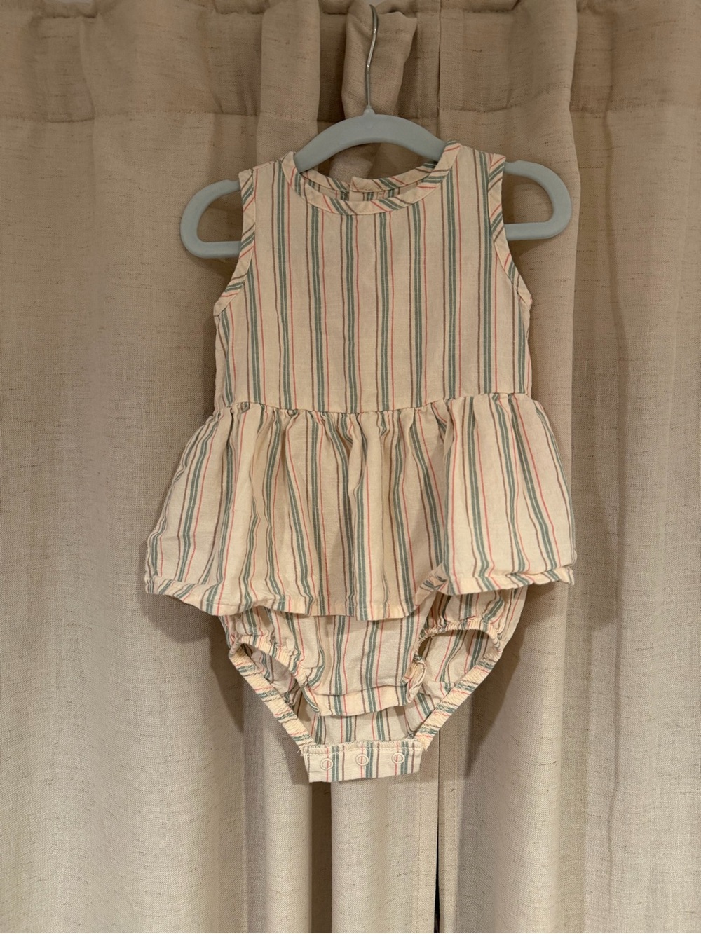 Little Planet Organic Cotton and Linen Multistripe Baby Peplum Bodysuit 18m